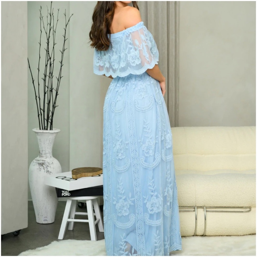 OFF SHOULDER ALL OVER LACE MAXI DRESS - Picture 4 of 4
